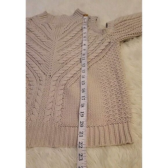 Aeropostale Womens Ivory Tan Cold Shoulder Open Knit Sweater Medium Mock Neck - Picture 10 of 11